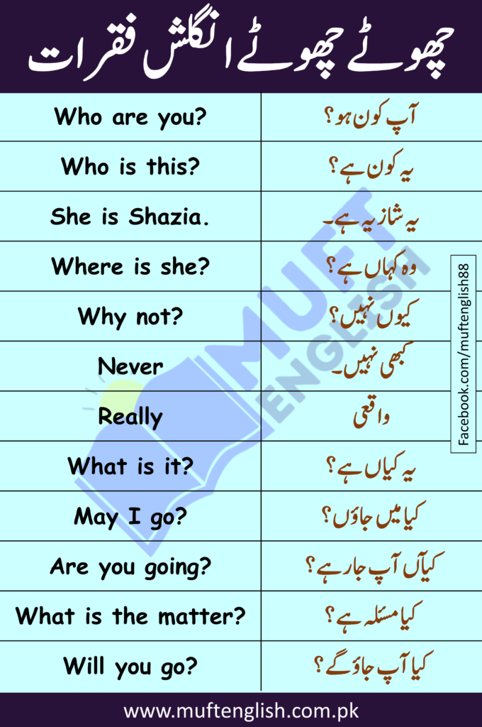 Short English Sentences with Urdu Meaning