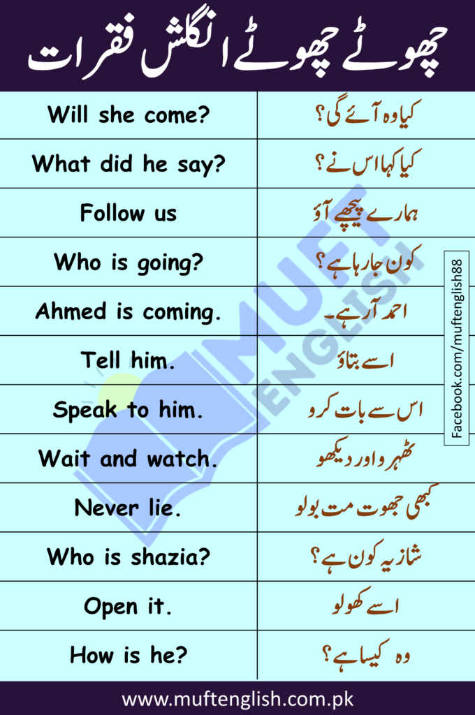 49 Short English Sentences with Urdu Translation