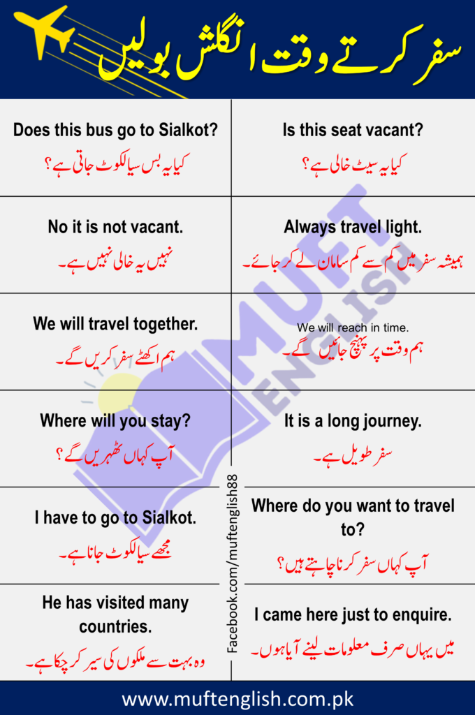 English Sentences with Urdu Meanings Used During Travel