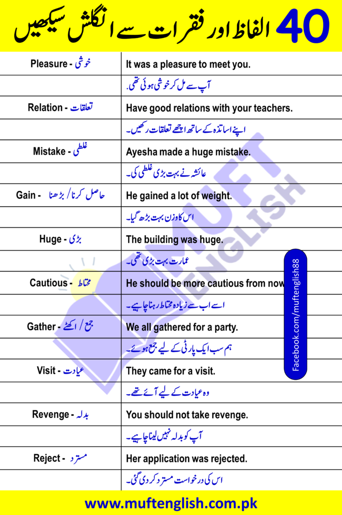 40 English Vocabulary and Sentences PDF