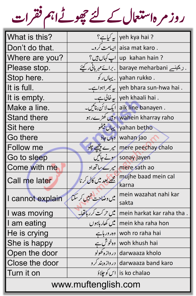 60 Daily Use Short Sentences in English and Urdu