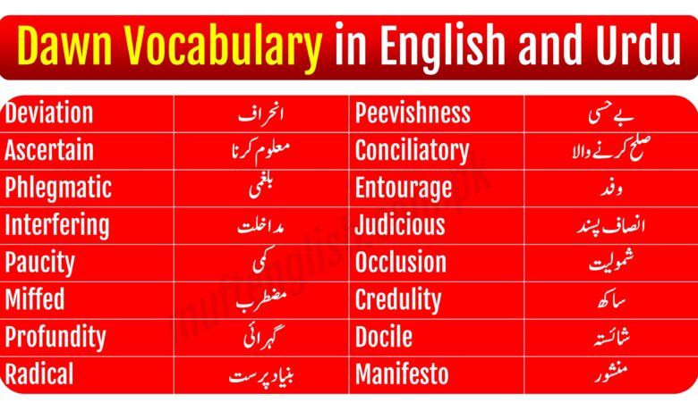 Dawn Vocabulary List with Urdu Meaning