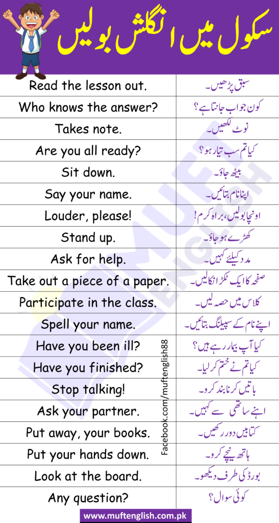 English to Urdu Sentences Used in School