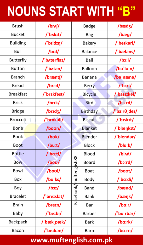 Nouns Start with the Letter B