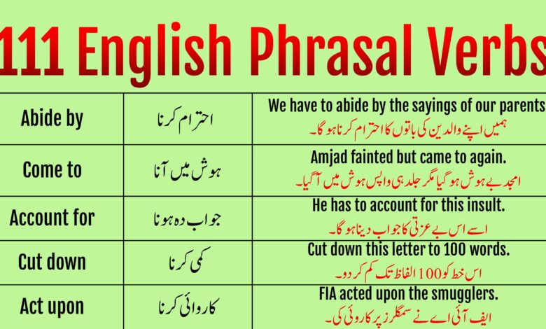 111 Basic Phrasal Verbs with Urdu Meanings and Examples