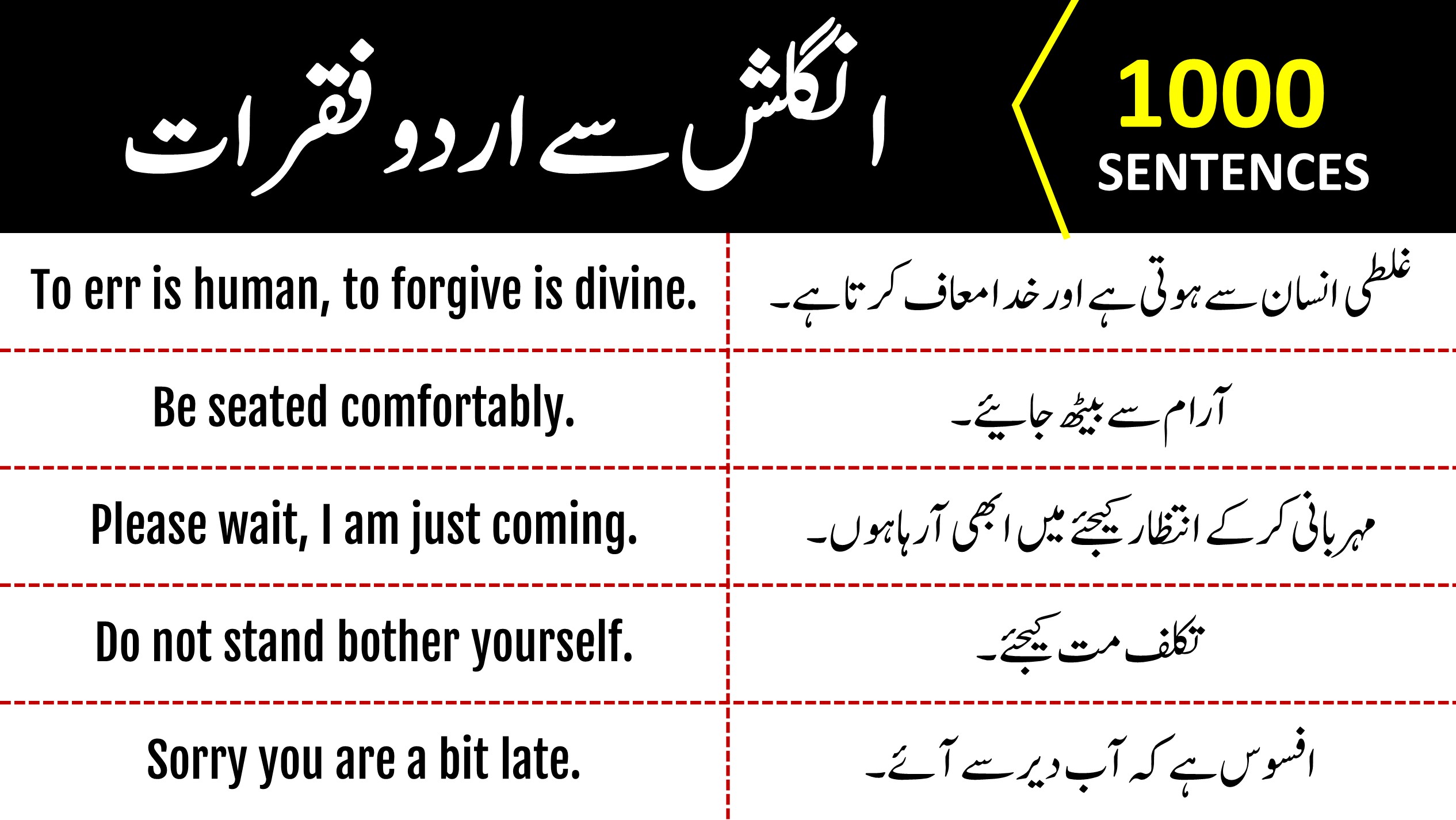 Daily Use English Sentences in Urdu and Hindi Part 1