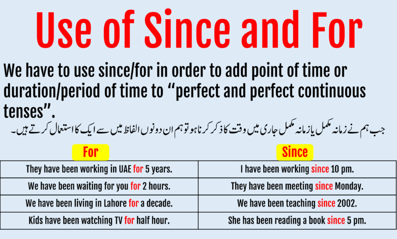 Use of Since and For in Urdu and English